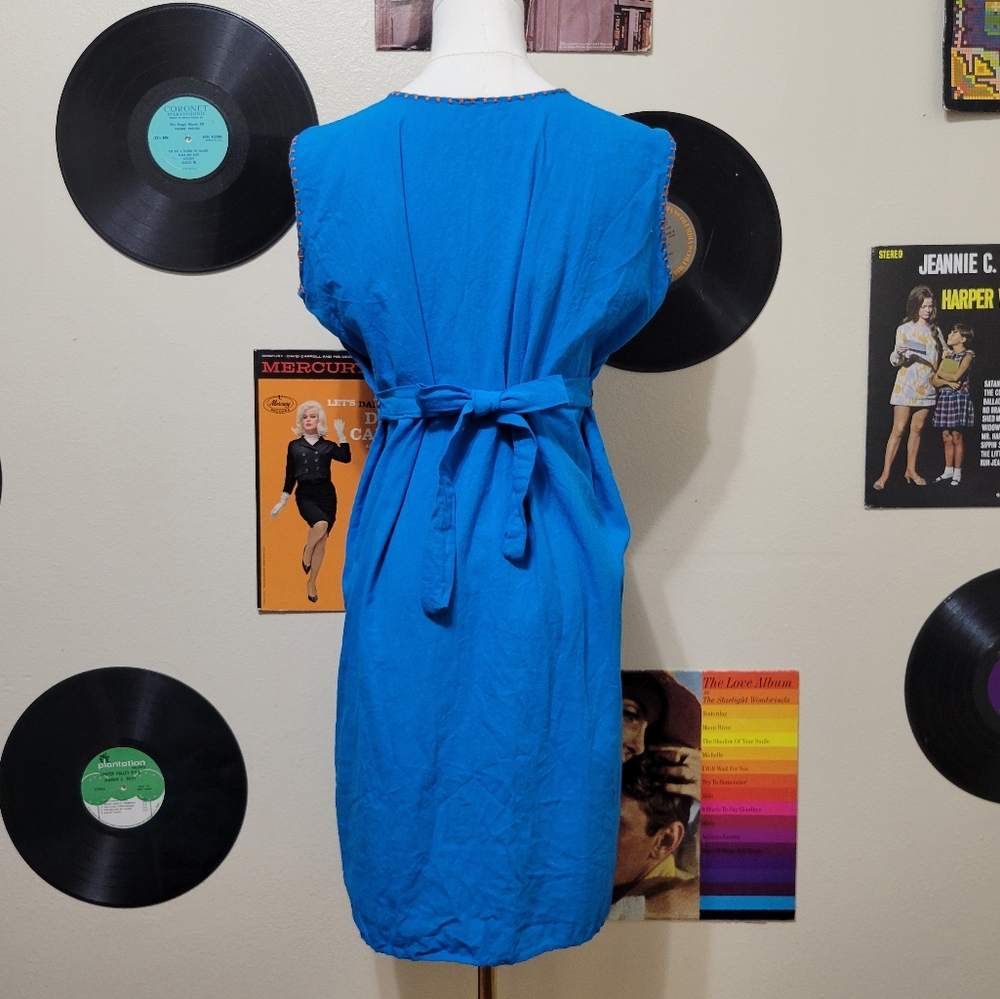 Vintage Blue Floral Embroidered Dress - Picture 5 of 7